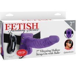 FETISH FANTASY SERIES - SERIES 7 HOLLOW STRAP-ON VIBRATING WITH BALLS 17.8CM PURPLE 2